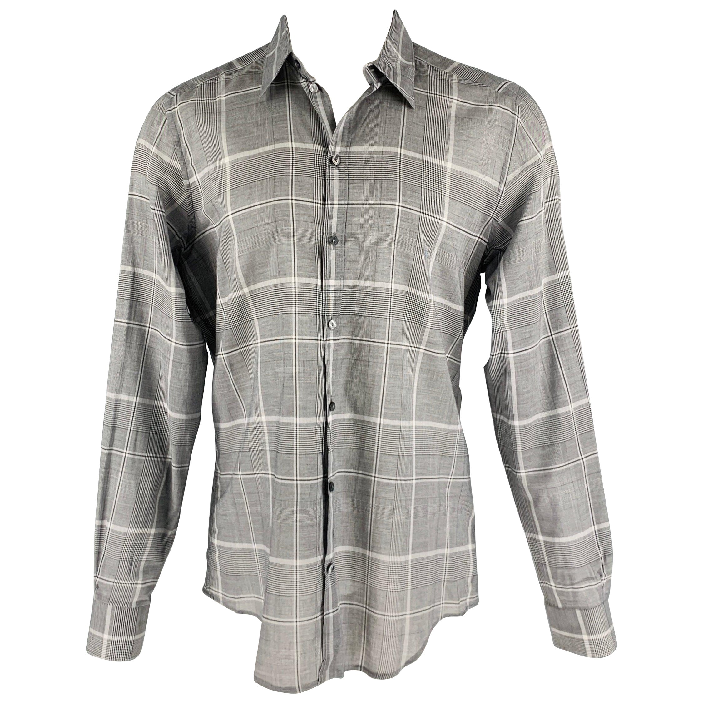 DOLCE & GABBANA Size M Black White Plaid Cotton Button Up Long Sleeve Shirt For Sale