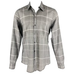 DOLCE & GABBANA Größe M Schwarz-Weiß kariertes langärmeliges Baumwollhemd mit Knopfleiste und langen Ärmeln