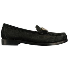 SALVATORE FERRAGAMO Size 6.5 Black Silver Gold Suede Loafer Flats