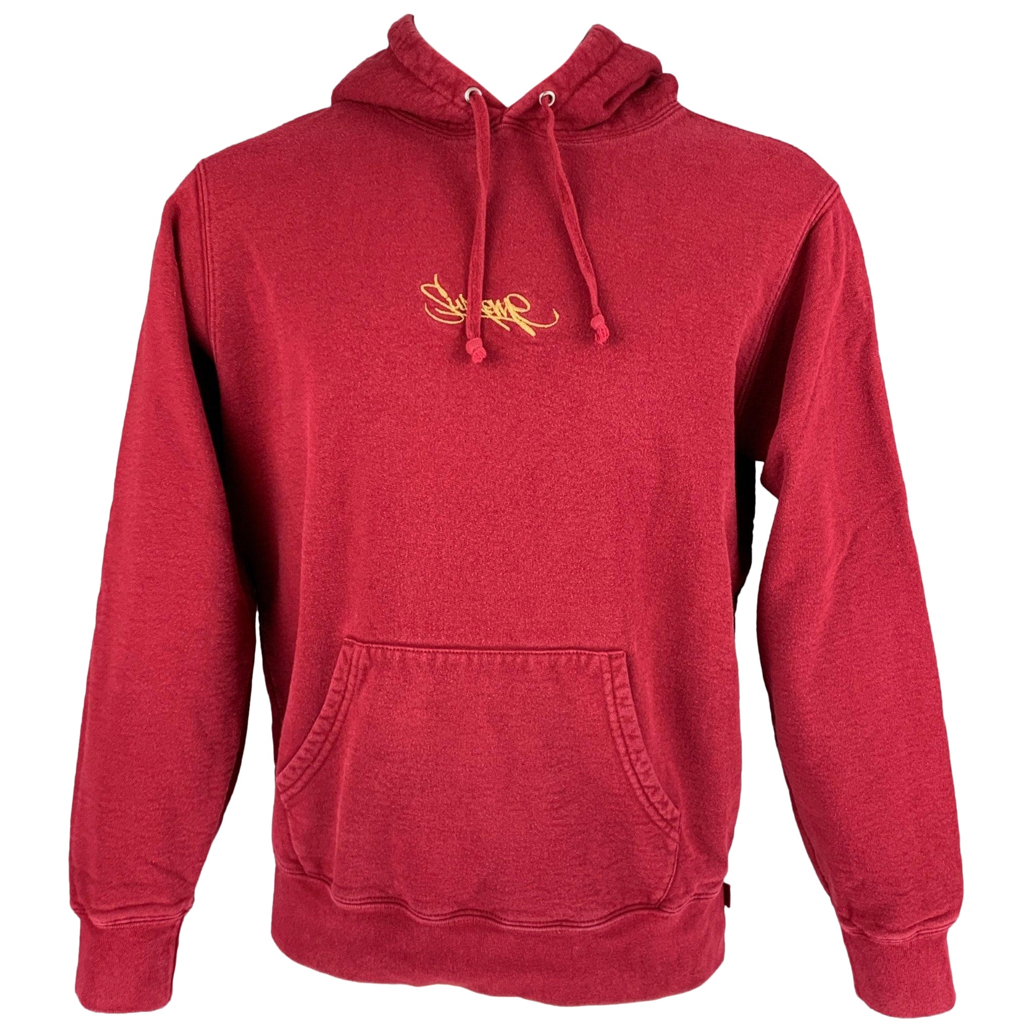 SUPREME Size M Burgundy Gold Embroidery Cotton Hoodie Sweatshirt For Sale