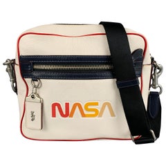 Used COACH x NASA White Multi Color Logo Pebble Grain Leather Bag
