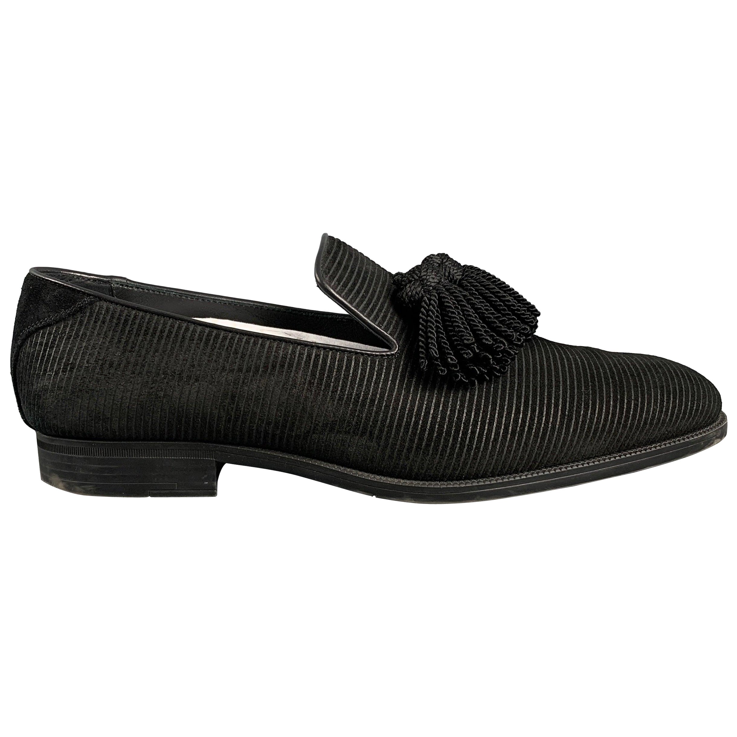 JIMMY CHOO Size 10.5 Black Stripe Suede Tassels Loafers For Sale