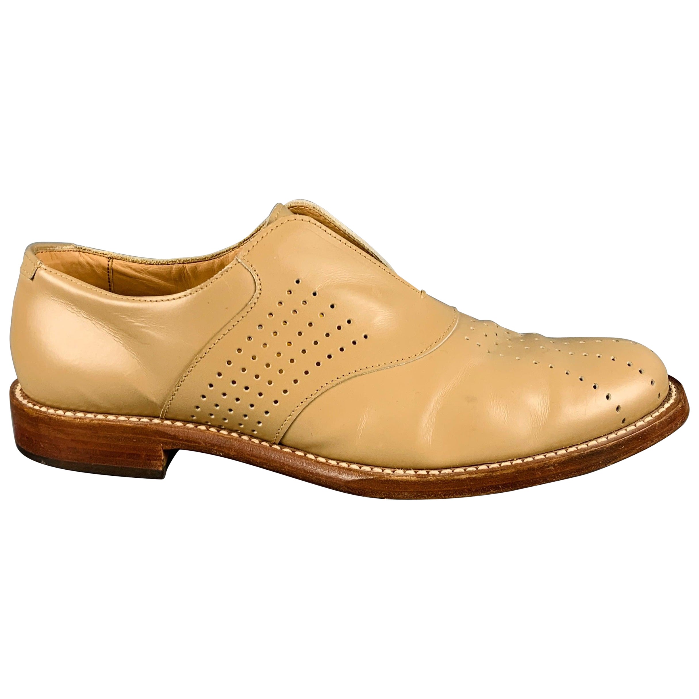 JIL SANDER Size 8.5 Beige Perforated Leather Slip On Loafers For Sale