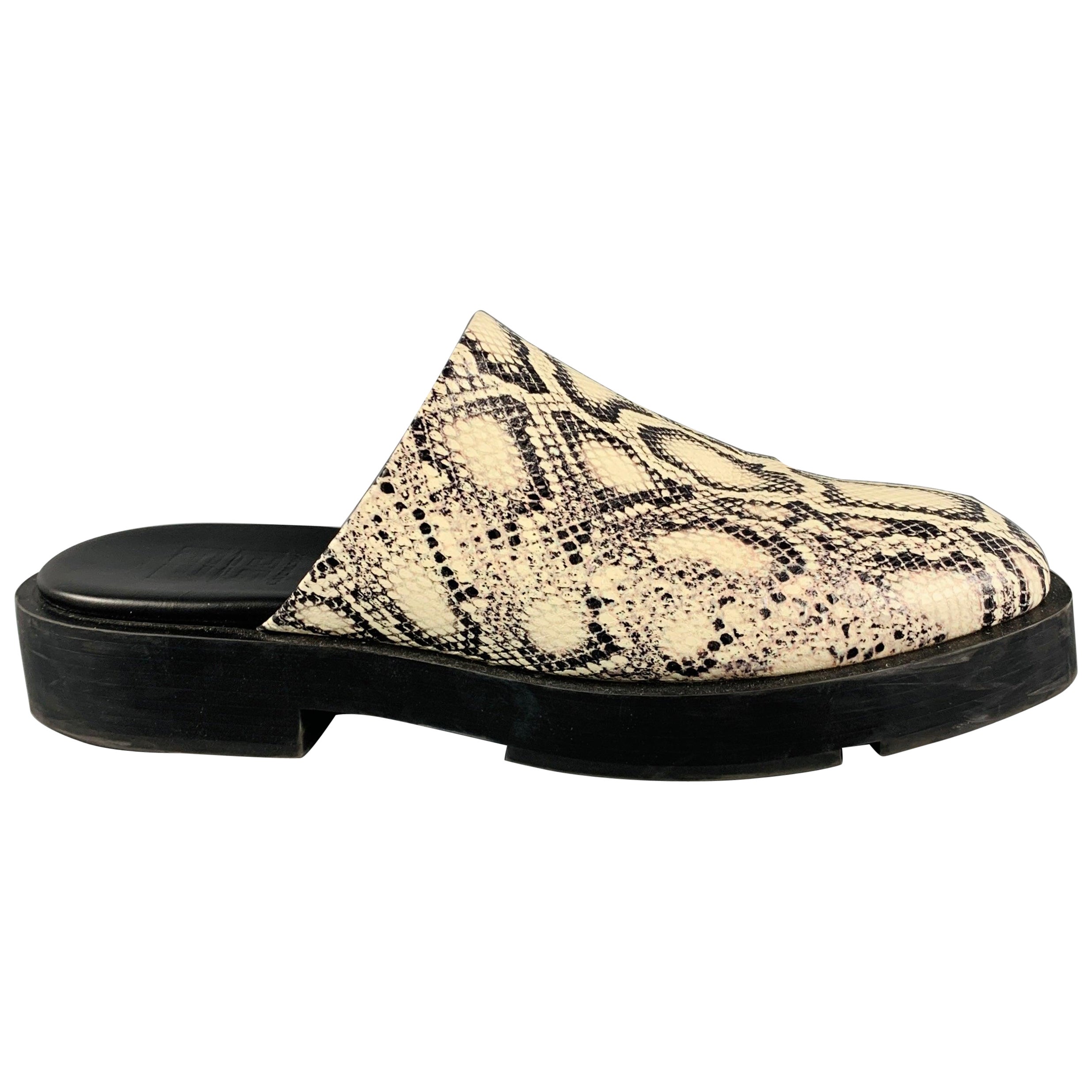 GIVENCHY Size 11 Black White Snake Print Leather Slip On Loafers For Sale