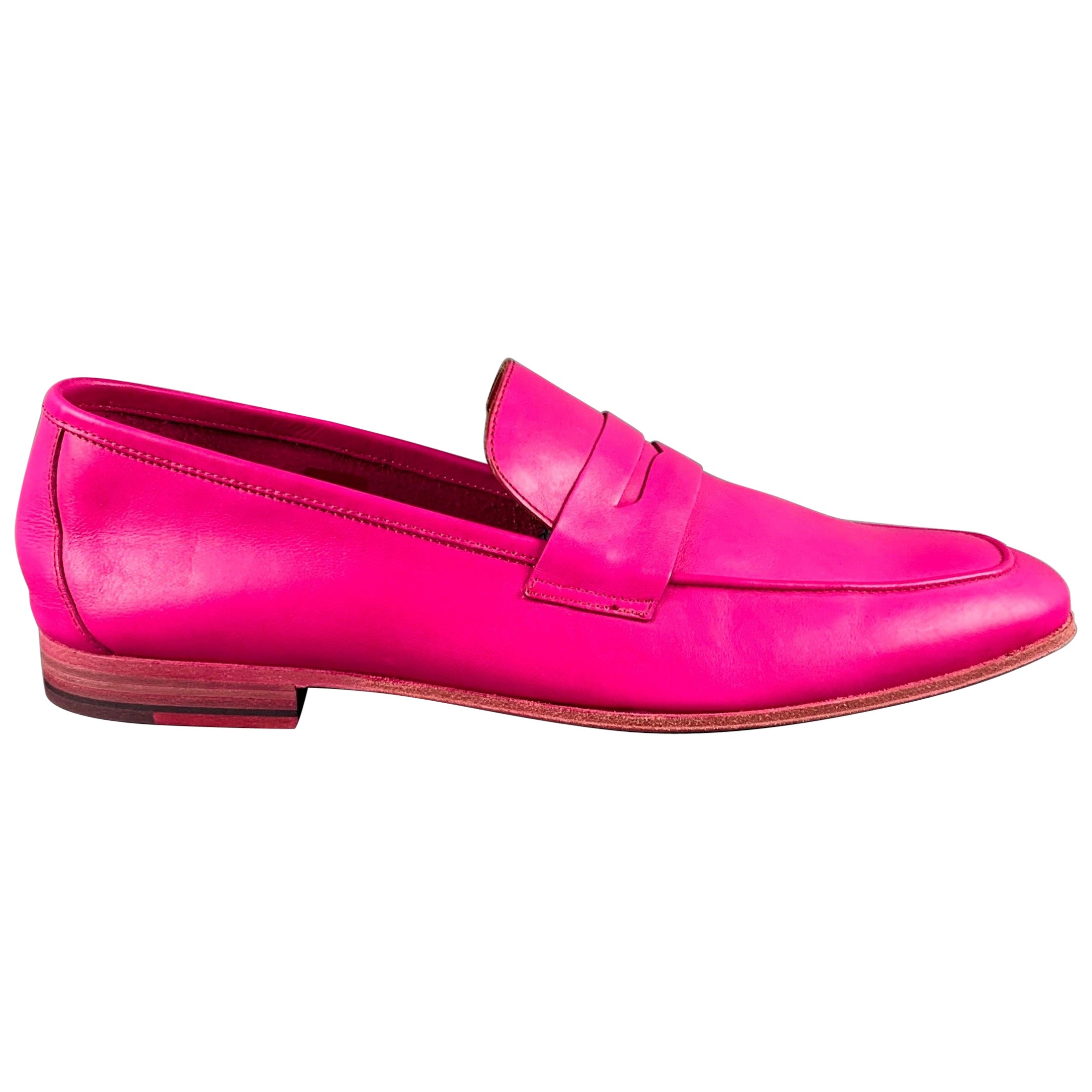 PAUL SMITH Size 10 Fuchsia Pink Leather Slip On Loafers For Sale