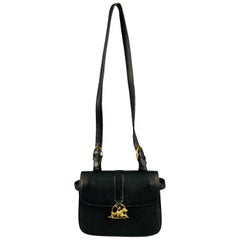 Vintage RALPH LAUREN Black Equestrian Leather Shoulder Bag Handbag