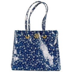 ROBERTO CAVALLI Blau-Weiß-Blumen-Tragehandtasche mit Blumenmuster