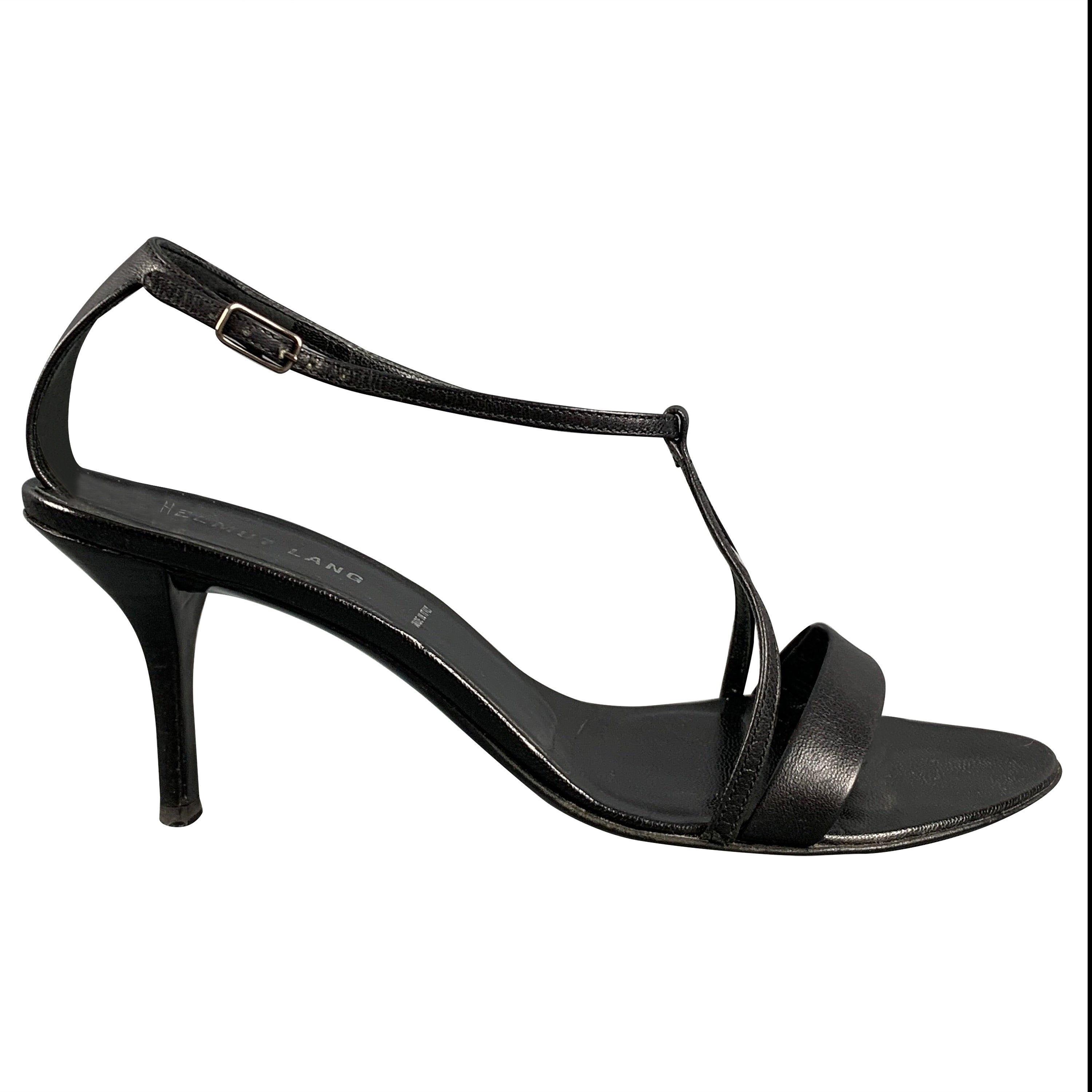 HELMUT LANG Size 8.5 Black Leather Sandals For Sale