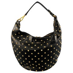 Used ALEXANDER MCQUEEN Black Gold Studded Leather Hobo Handbag