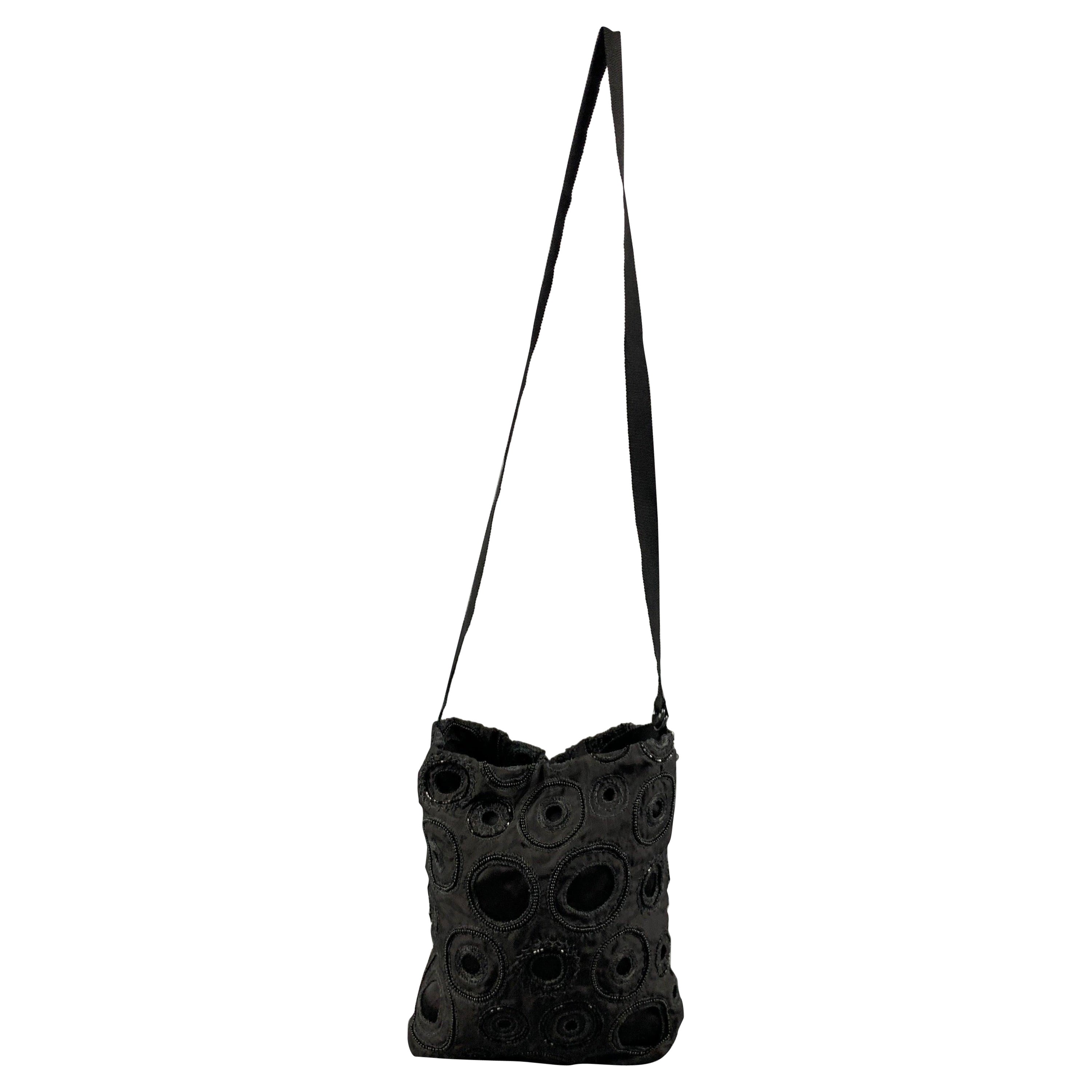 ANN DEMEULEMEESTER Black Embroidered Beaded Cross Body Handbag For Sale