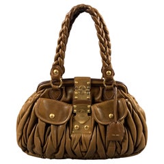 MIU MIU Brown Ruched Leather Top Handles Handbag