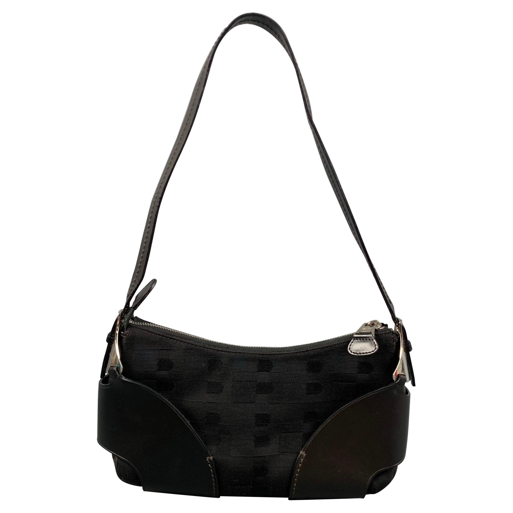 BALLY Black Fabric Leather Shoulder Bag Handbag For Sale