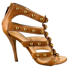 GIUSEPPE ZANOTTI Größe 8 Brown Gold Leder Nieten Knöchel Sandalen