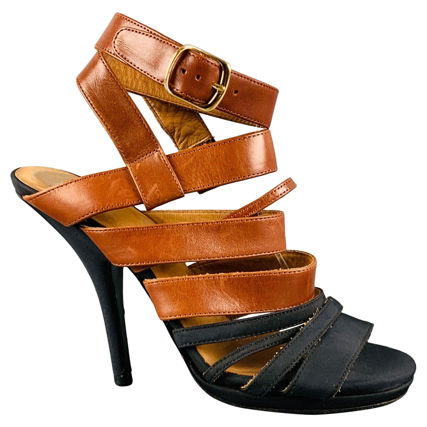 DRIES VAN NOTEN Size 8 Brown Black Leather Strappy Sandals For Sale