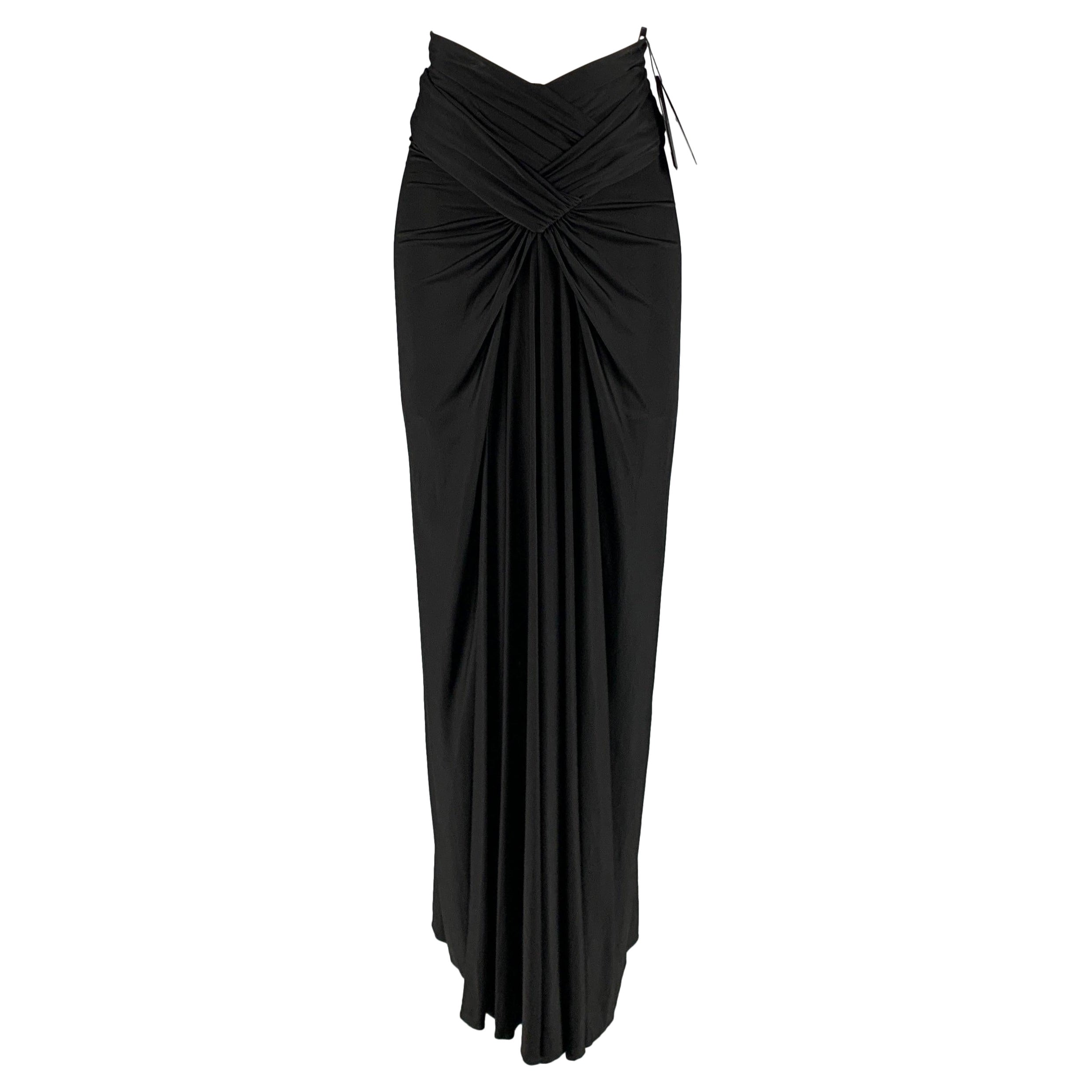 SAINT LAURENT Size 2 Black Jersey Long Skirt For Sale