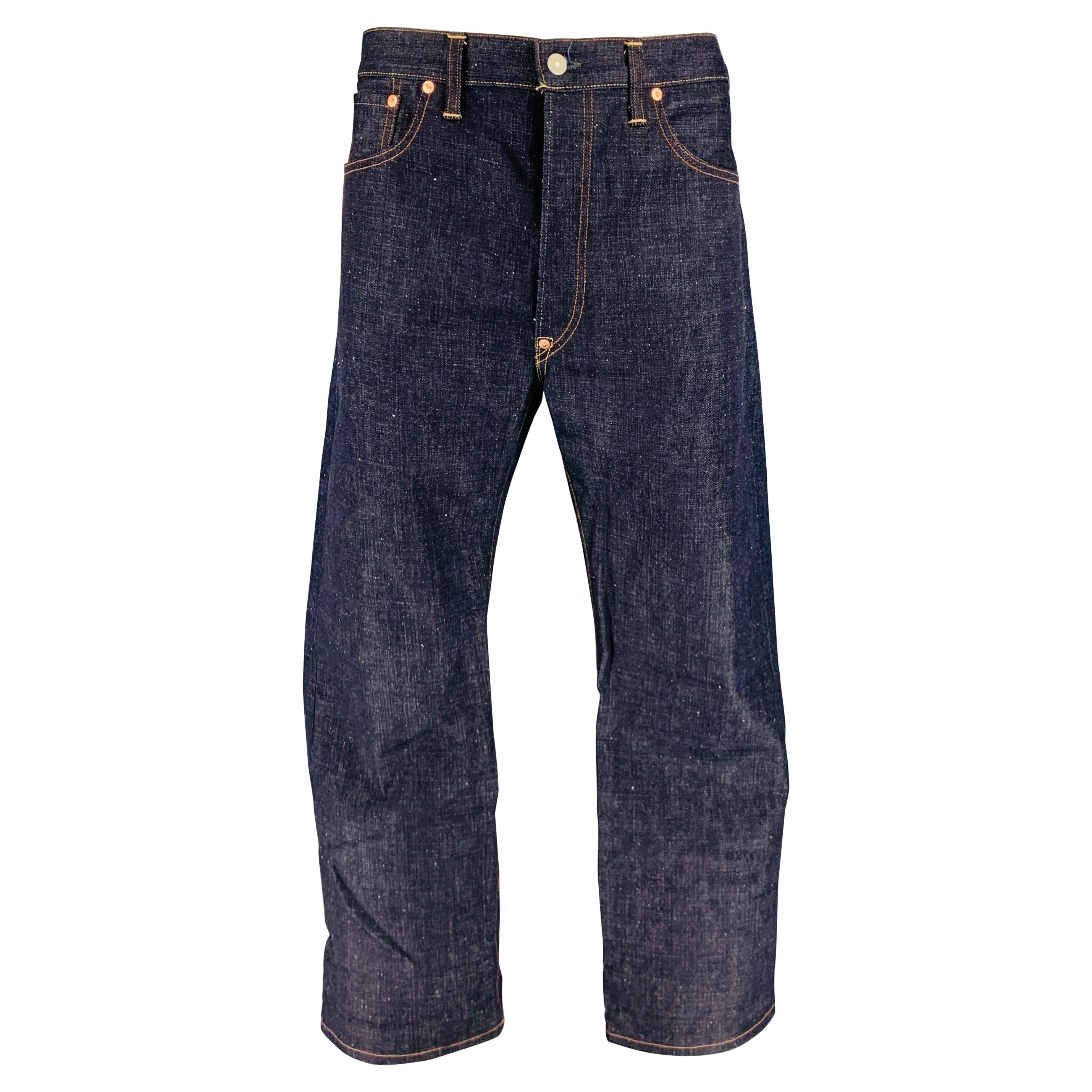 RRL by RALPH LAUREN Size 36 Indigo Contrast Stitch Selvedge Denim Jeans For Sale