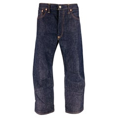 RRL by RALPH LAUREN Größe 36 Indigofarbene Selvedge Denim-Jeans mit Kontraststich und Streifenmuster
