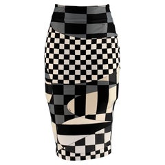 Emilio Pucci Size XS Black White Polyamide Eastane Checkered Pencil Skirt (jupe crayon à carreaux)