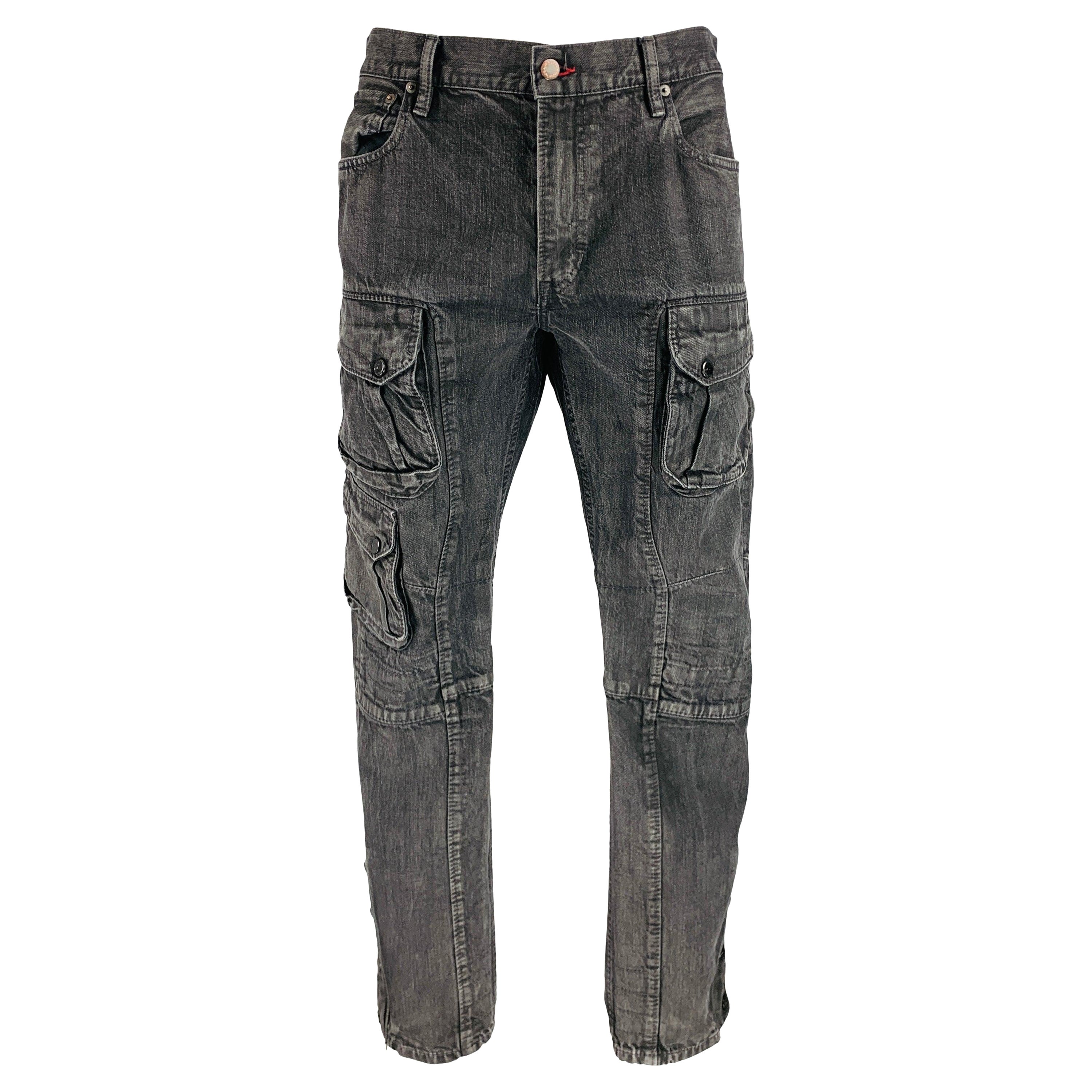 RALPH LAUREN Taille 36 Denim noir délavé Jeans multi-poches en vente