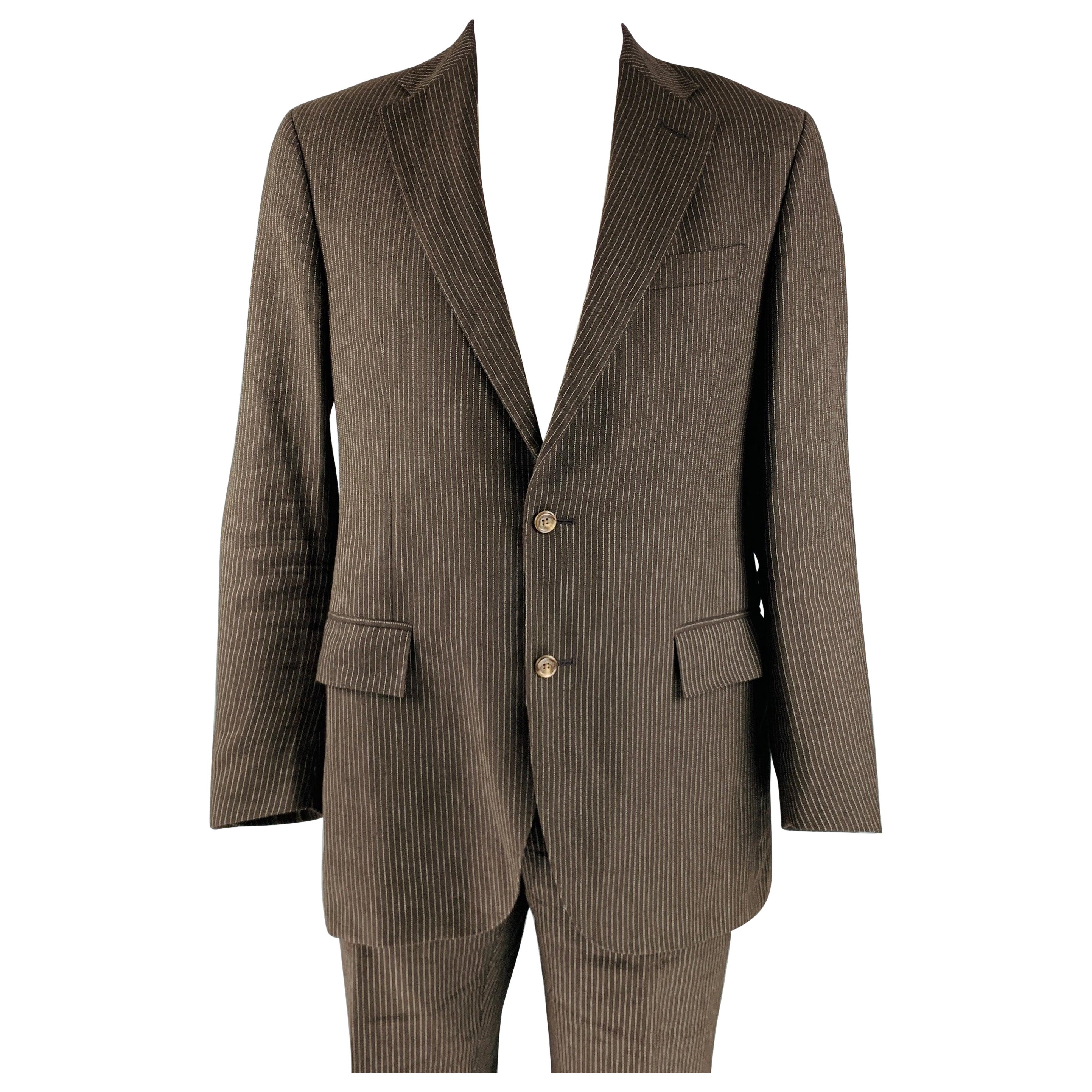 RALPH LAUREN Size 42 Long Brown Stripe Wool Notch Lapel Suit For Sale