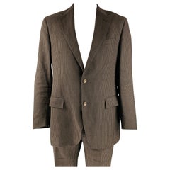 RALPH LAUREN Größe 42 Langer brauner Streifen Anzug aus Wolle mit Kerbrevers