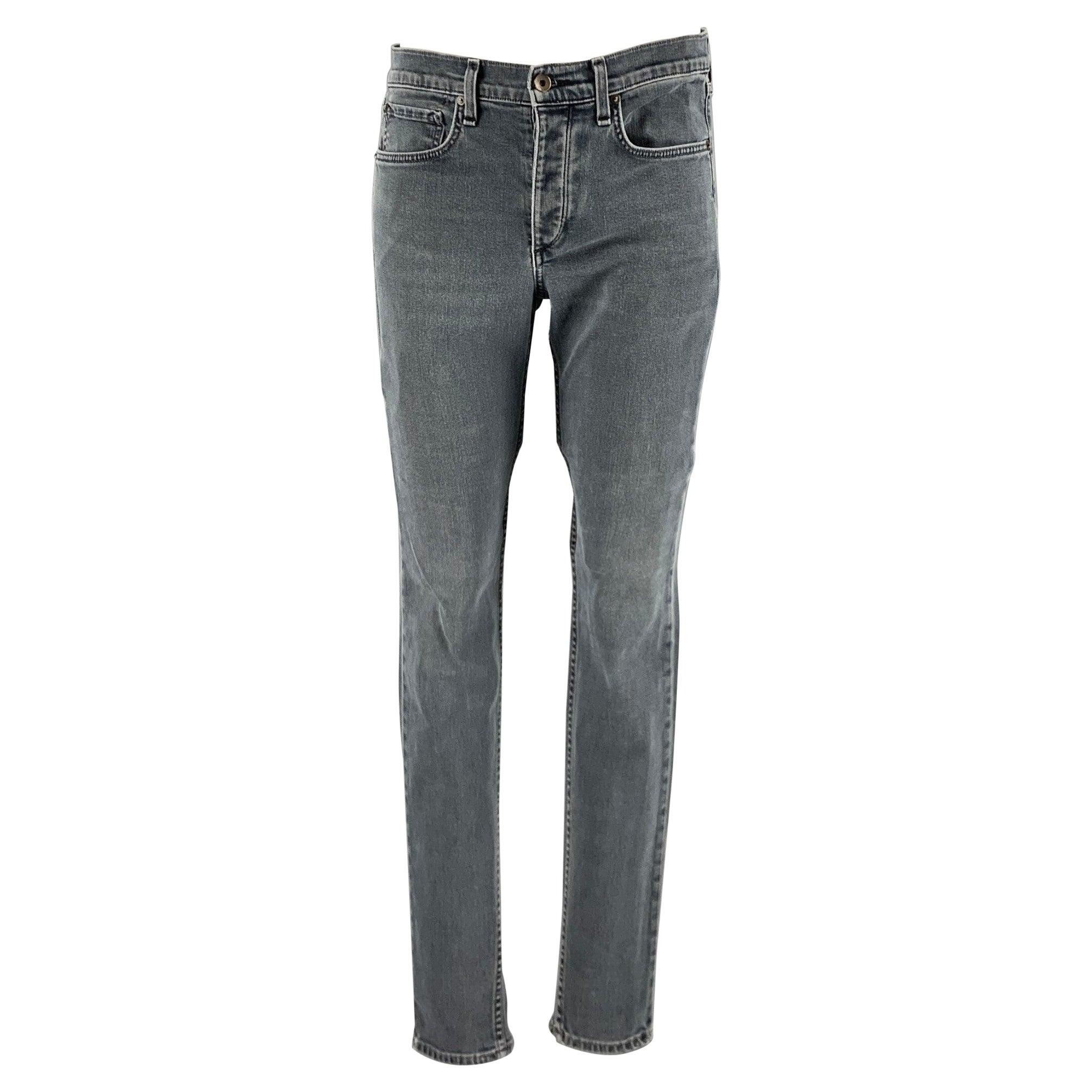 RAG & BONE Size 31 Grey Cotton Polyurethane Slim Button Fly Jeans For Sale
