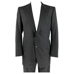 Used TOM FORD Size 48 Long Black Grey Pinstripe Wool Peak Lapel Suit