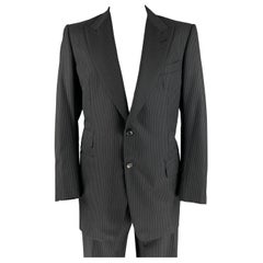 TOM FORD Size 48 Long Black Grey Pinstripe Wool Peak Lapel Suit