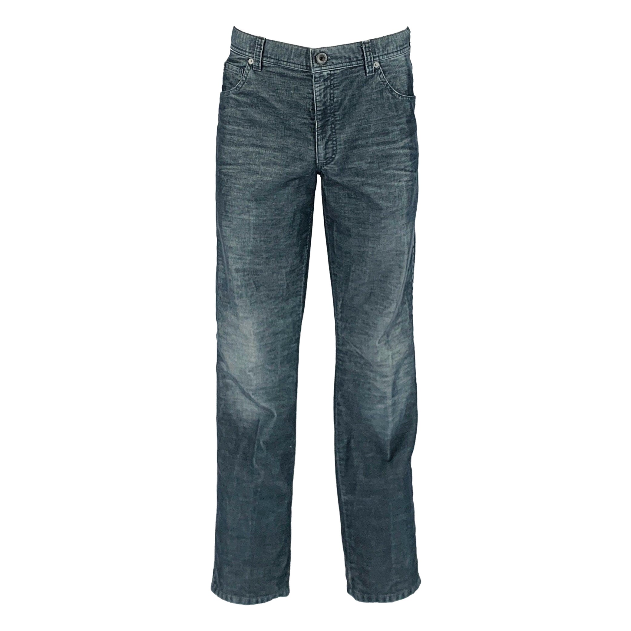 ALBERTO Size 35 Black Grey Corduroy Polyester Cotton 5 Pocket Casual Pants For Sale