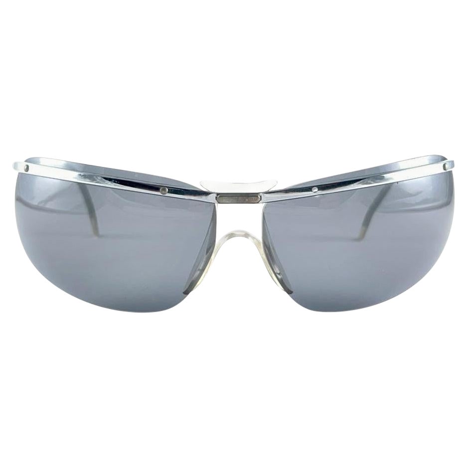 New Vintage Sol Amor Silver Lightweight Rimless Wrap Frame Sunglasses 60S France en vente