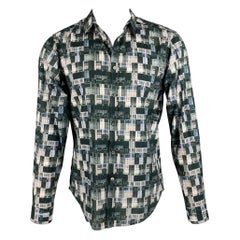 THEORY Size M Grey Multi Color Print Cotton Button Up Long Sleeve Shirt