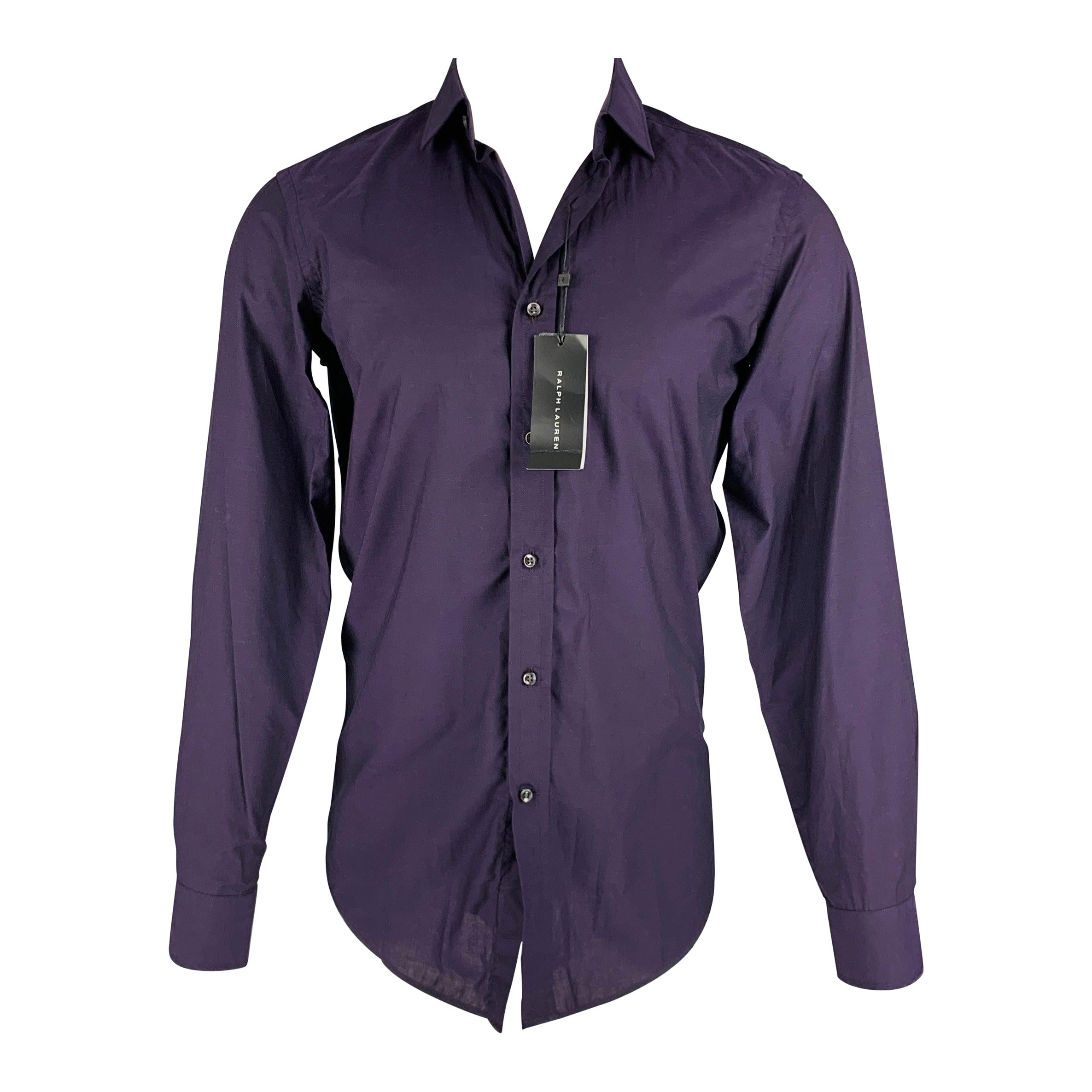 RALPH LAUREN Size S Purple Cotton Button Up Long Sleeve Shirt For Sale