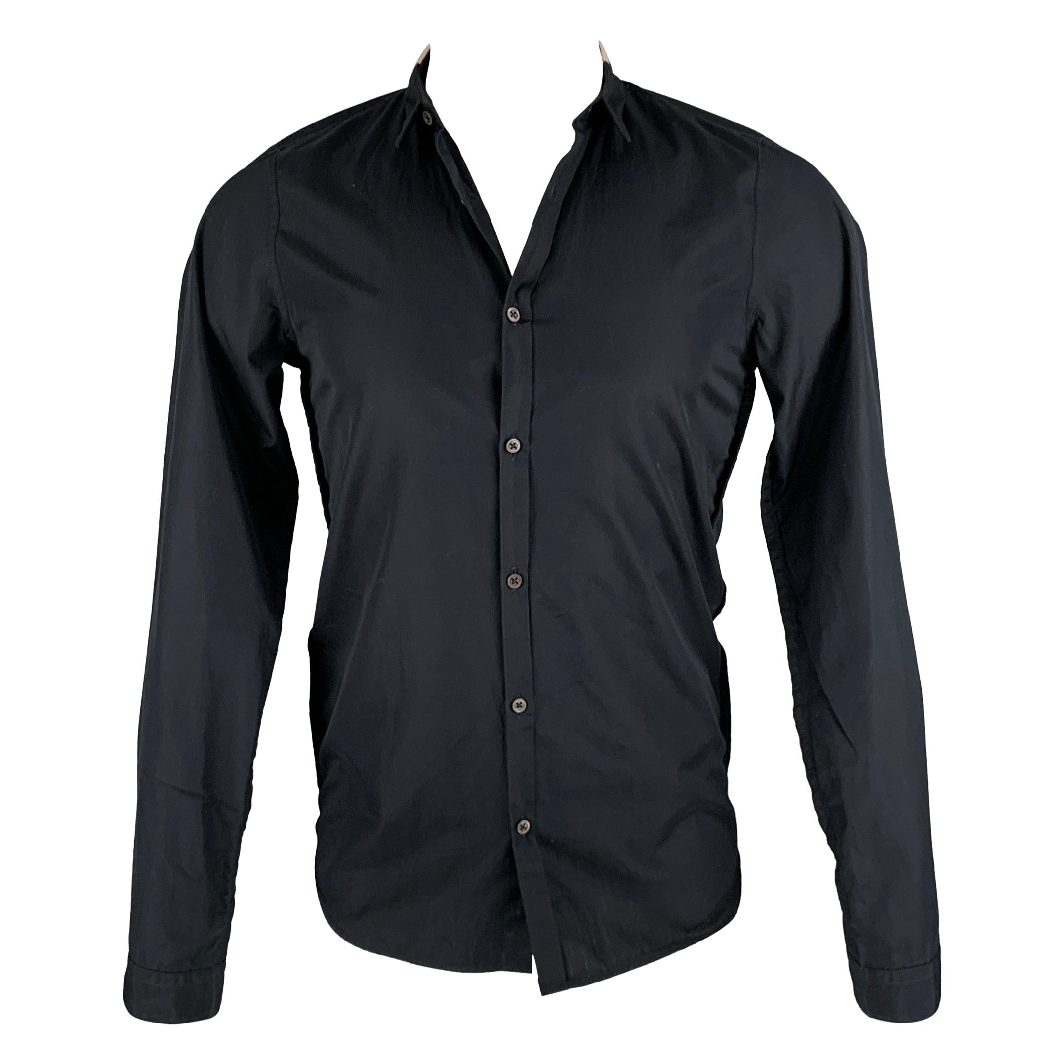 JIL SANDER Taille S Chemise à manches longues boutonnée en coton noir et rose en vente