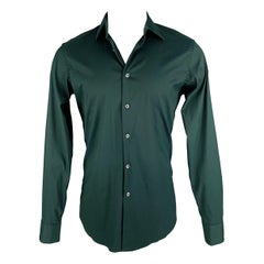 PRADA - Chemise à manches longues boutonnée en coton élastique vert, taille S