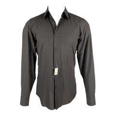 PRADA Size S Brown Black Stripe Cotton Button Up Long Sleeve Shirt