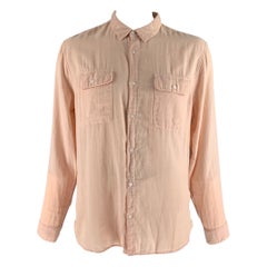 VINCE Size XL Orange Sorbet Cotton Long Sleeve Shirt