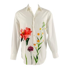 VALENTINO Größe S Weißes langärmeliges Hemd aus geblümter Baumwolle mit Knopfleiste