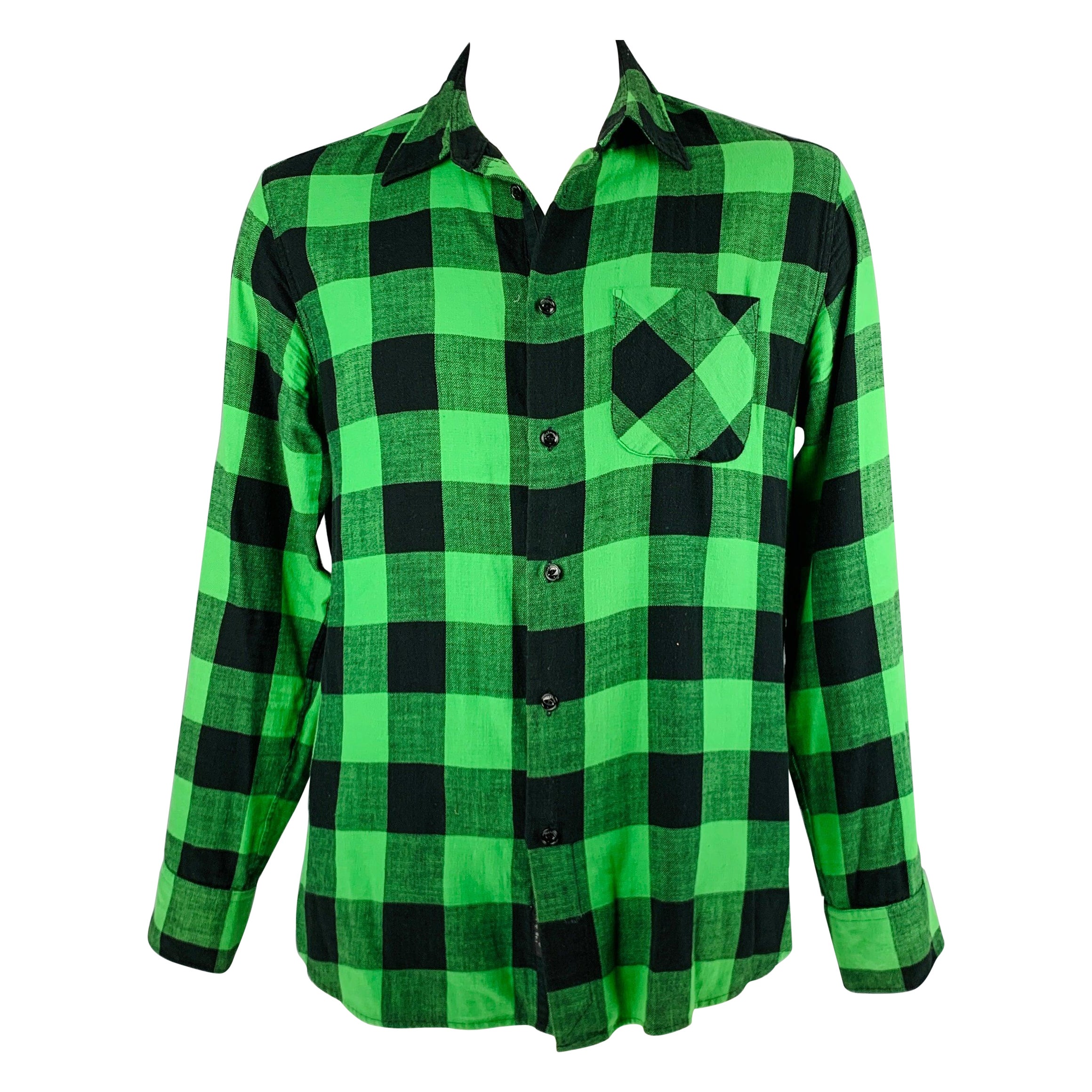 RAG & BONE Size L Green Black Buffalo Plaid Cotton Long Sleeve Shirt For Sale