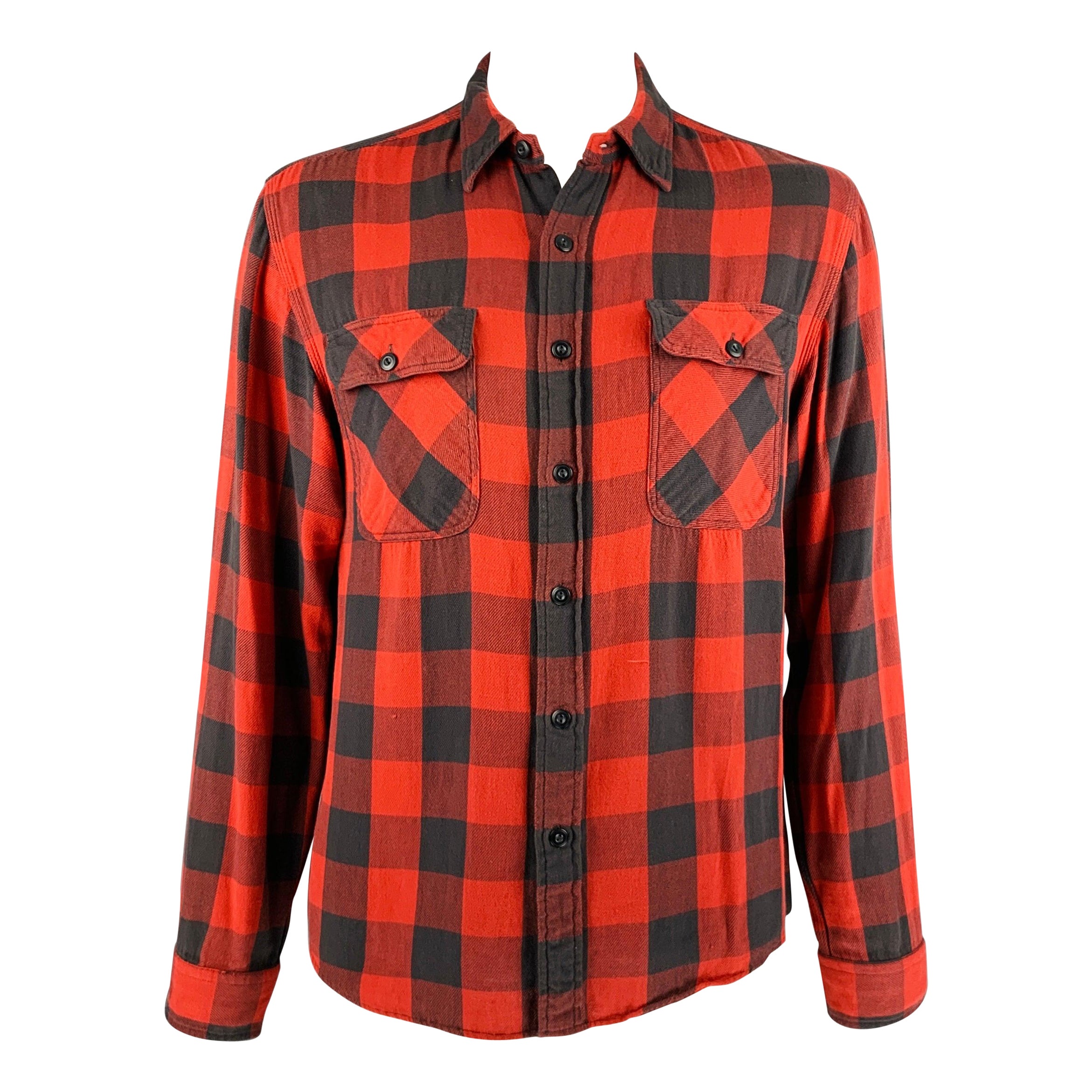 RRL by RALPH LAUREN Size L Red Black Buffalo Plaid Cotton Long Sleeve Shirt For Sale