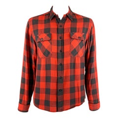 RRL by RALPH LAUREN Size L Red Black Buffalo Plaid Cotton Long Sleeve Shirt (Chemise à manches longues en coton)