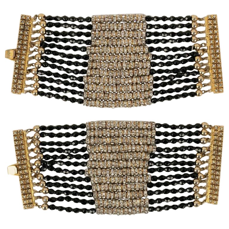 Valentino Pair of Bracelets Haute Couture in Black Pearls For Sale