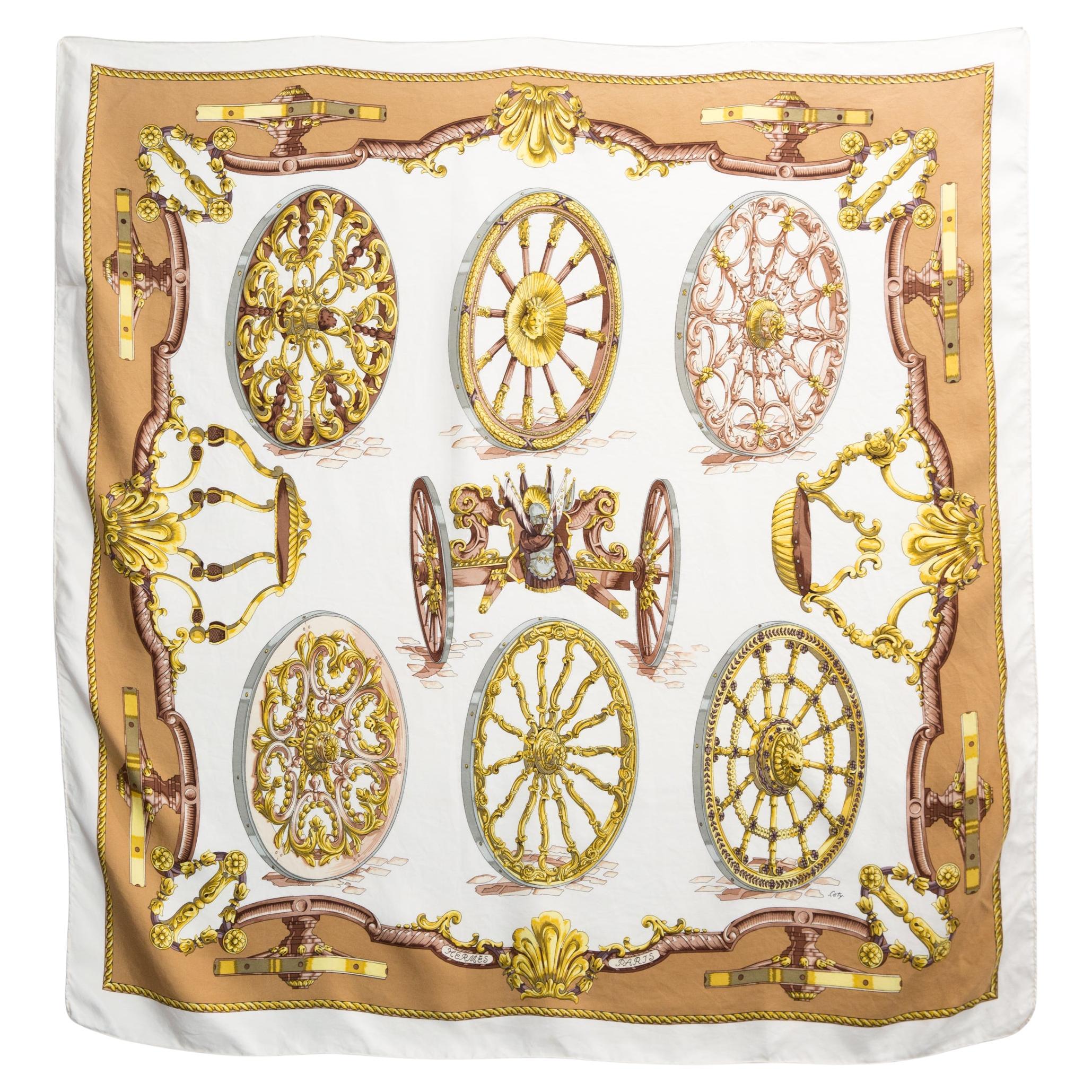 1967 Hermes Les Roues de Canon by Caty Silk Scarf For Sale