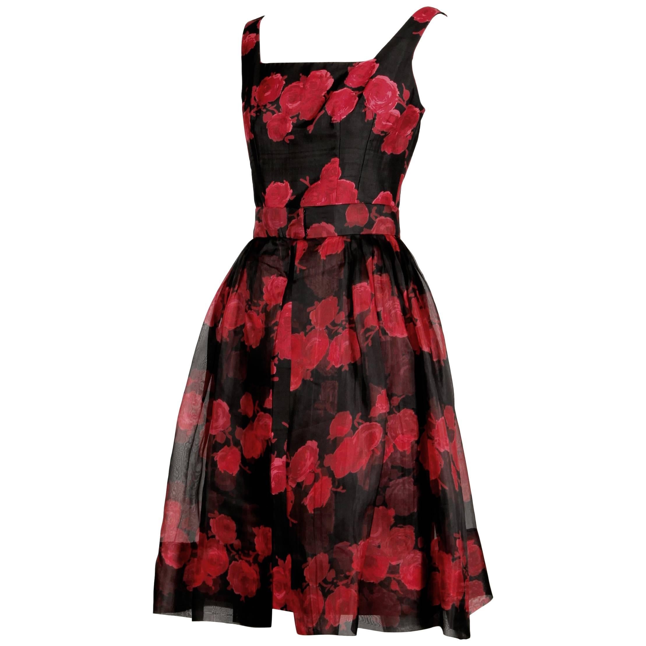 1960s Silk Floral Print Cocktail Dress with Detachable Skirt For Sale