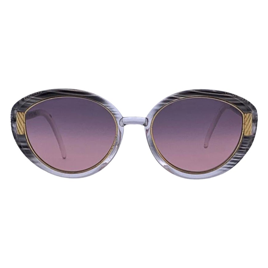 Ted Lapidus Vintage Grey Gradient B10 Crystals Oval Sunglasses 140 mm