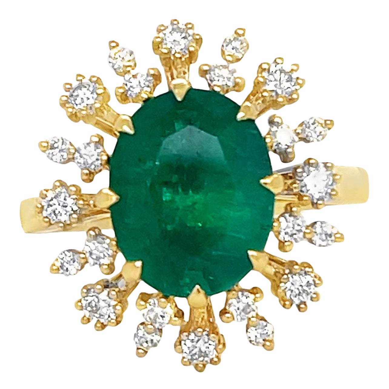 Natural Emerald and Diamond Ring in 14k Yellow Gold For Sale