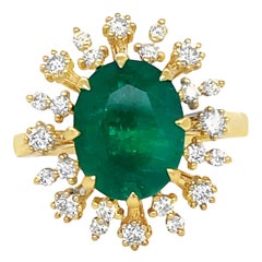 Natural Emerald and Diamond Ring in 14k Yellow Gold