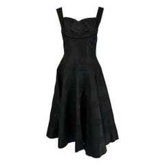 Fred Perlberg 1950s Black Taffeta Scoop Bodice Quilted Full Skirt Evening Dress