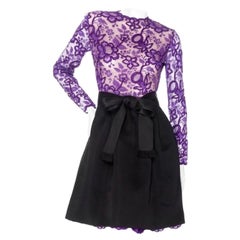 James Galanos Vintage Purple and Black Lace Bow Dress (1980s)