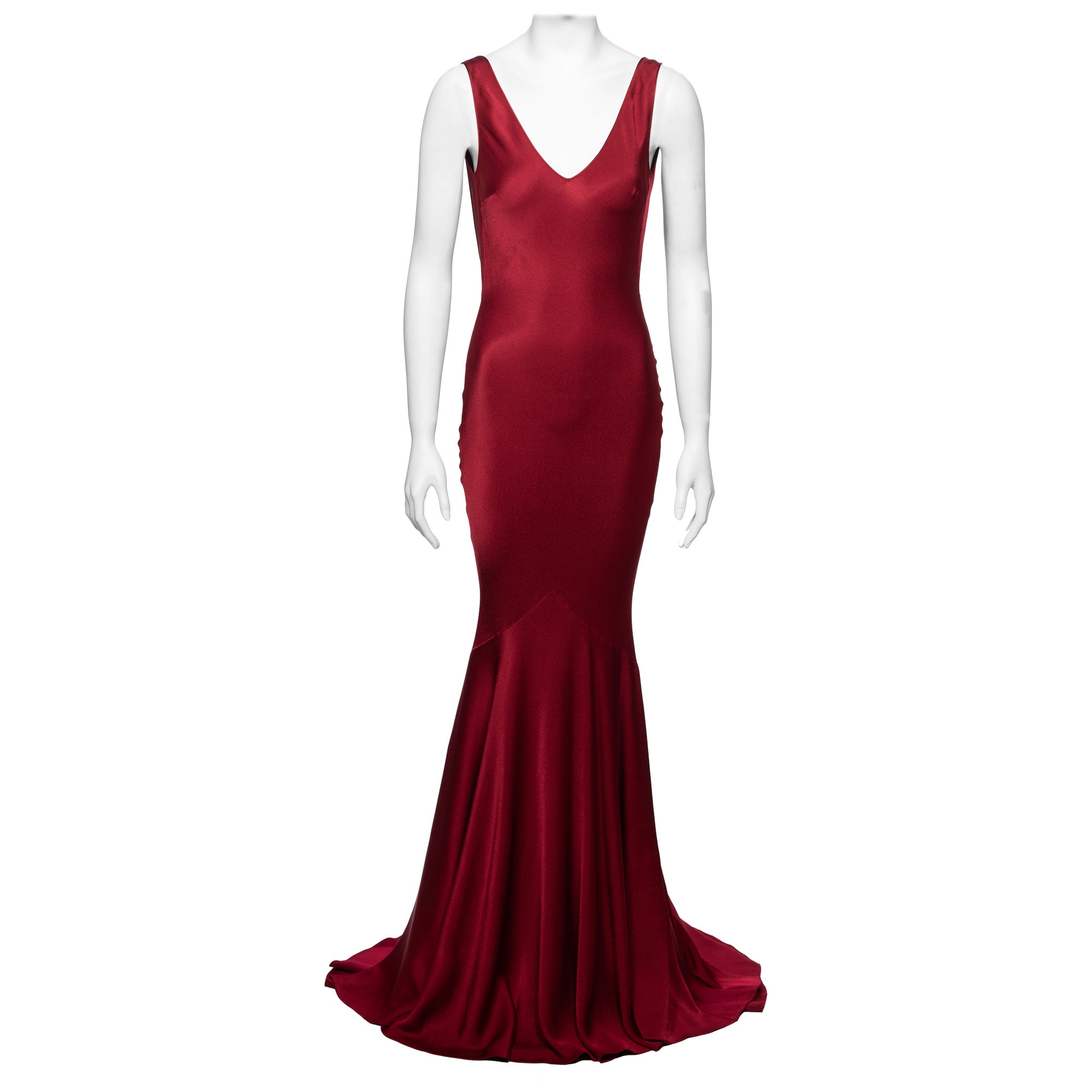 John Galliano Red Bias-Cut Crêpe Backed Satin Evening Dress, FW 2001 For Sale