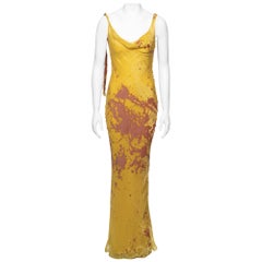 Used John Galliano Metallic Yellow and Peach Lamé and Silk Evening Dress, FW 2000